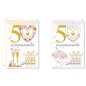 Cromo biglietti d'auguri Anniversario 50 anni, cuori, calici e fiori, 12 pezzi in 2 soggetti – AN8884