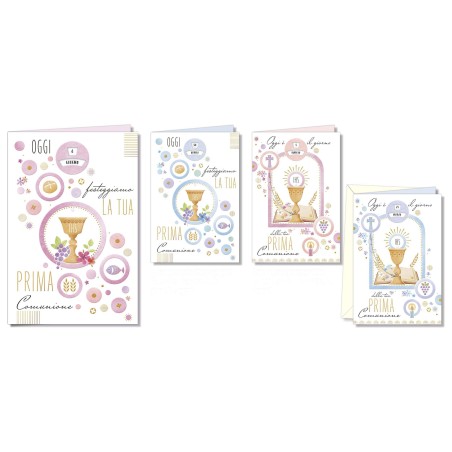 Cromo biglietti d'auguri Comunione, 12 pezzi in 4 soggetti – CO9779