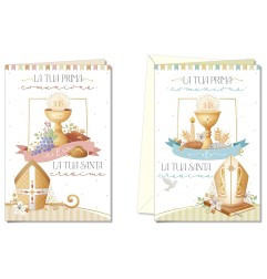 Cromo biglietti d'auguri Comunione e Cresima, calice e mitra, 12 pezzi in 2 soggetti – CC9792