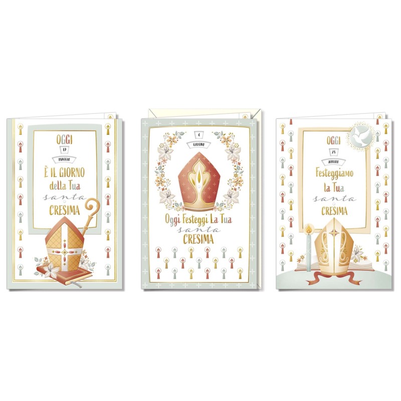 Cromo biglietti d'auguri Cresima con rotella, 12 pezzi in 3 soggetti – CR9794 Cromo biglietti d'auguri Cresima con rotella, 12 pezzi in 3 soggetti – CR9794