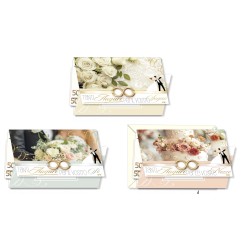 Cromo biglietti portasoldi Nozze, fiori e sposini stilizzati, 12 pezzi in 3 soggetti – NO9916