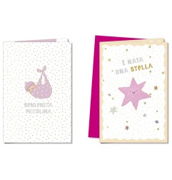 Cromo biglietti d'auguri Nascita rosa, 12 pezzi in 2 soggetti – NA9924