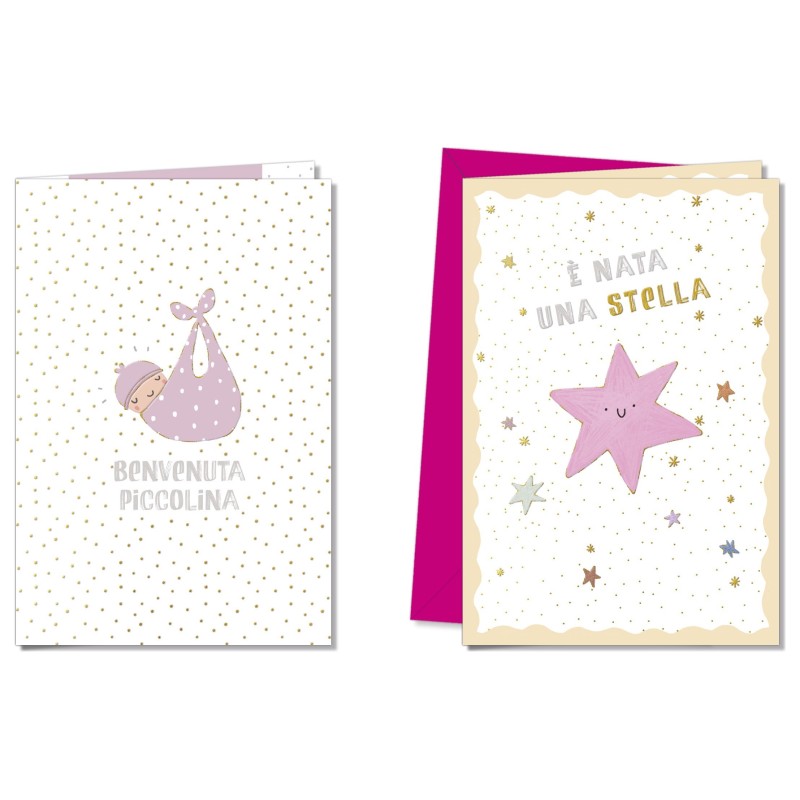Cromo biglietti d'auguri Nascita rosa, 12 pezzi in 2 soggetti – NA9924 Cromo biglietti d'auguri Nascita rosa, 12 pezzi in 2 soggetti – NA9924