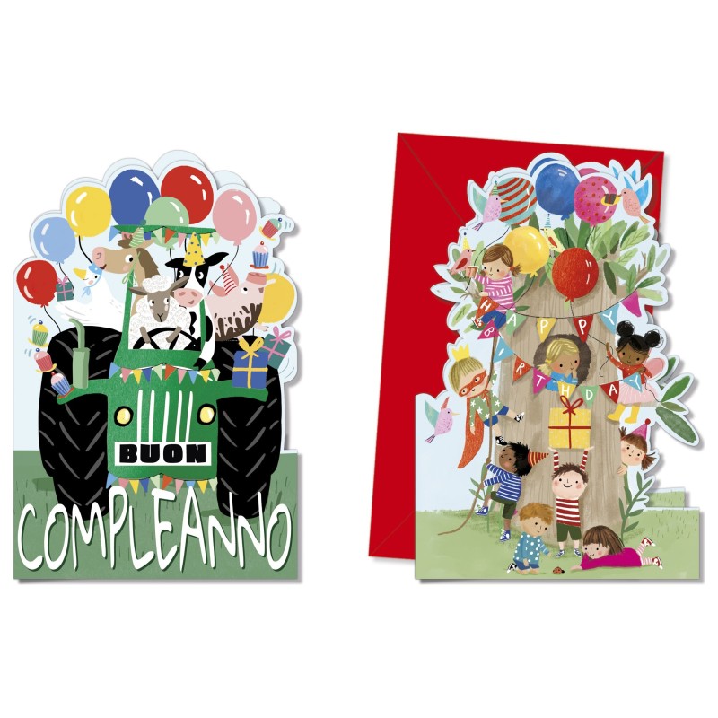 Cromo biglietti d'auguri Compleanno bambini, trattore e albero in festa, 12 pezzi in 2 soggetti – BC9952 Cromo biglietti d'auguri Compleanno bambini, trattore e albero in festa, 12 pezzi in 2 soggetti – BC9952