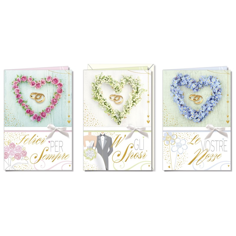Cromo biglietti d'auguri Nozze fiori fotografico, 12 pezzi in 3 soggetti – NO8953