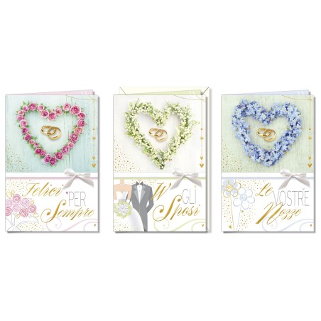 Cromo biglietti d'auguri Nozze fiori fotografico, 12 pezzi in 3 soggetti – NO8953