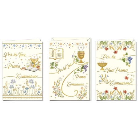 Cromo biglietti d'auguri Comunione, 12 pezzi in 3 soggetti – CO9782