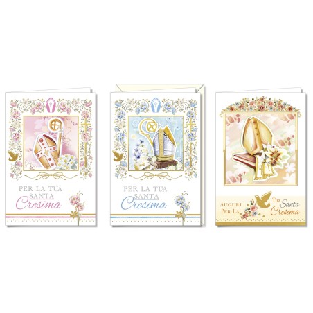 Cromo biglietti d'auguri Cresima, 12 pezzi in 3 soggetti – CR9798