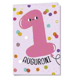 Cromo biglietti d'auguri Numero 1 rosa, palloncino sorridente e coriandoli, 6 pezzi – NU10055