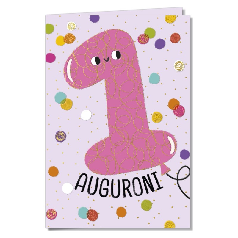 Cromo biglietti d'auguri Numero 1 rosa, palloncino sorridente e coriandoli, 6 pezzi – NU10055 Cromo biglietti d'auguri Numero 1 rosa, palloncino sorridente e coriandoli, 6 pezzi – NU10055