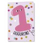 Cromo biglietti d'auguri Numero 1 rosa, palloncino sorridente e coriandoli, 6 pezzi – NU10055 Cromo biglietti d'auguri Numero 1 rosa, palloncino sorridente e coriandoli, 6 pezzi – NU10055