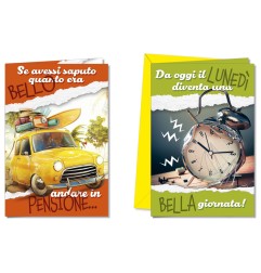 Cromo biglietti d'auguri Pensione, 12 pezzi in 2 soggetti – OV8968