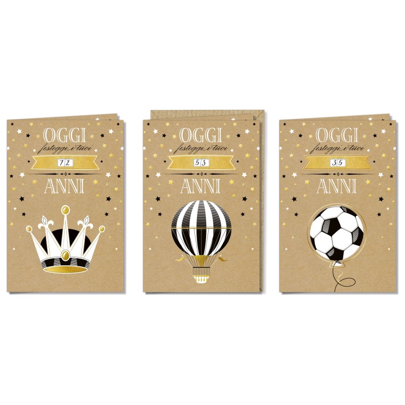 Cromo biglietti d'auguri Compleanno maschile rotella, corona, mongolfiera e pallone, 12 pezzi in 3 soggetti – BC9991 Cromo biglietti d'auguri Compleanno maschile rotella, corona, mongolfiera e pallone, 12 pezzi in 3 soggetti – BC9991