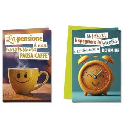Cromo biglietti d'auguri Pensione, 12 pezzi in 2 soggetti – OV9892
