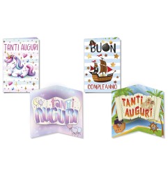 Cromo biglietti d'auguri Compleanno bambini Pop Up, unicorno e nave pirata, 12 pezzi in 2 soggetti – BC9950