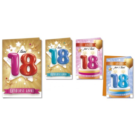 Cromo biglietti d'auguri 18 anni, 12 pezzi in 4 soggetti – NU9845