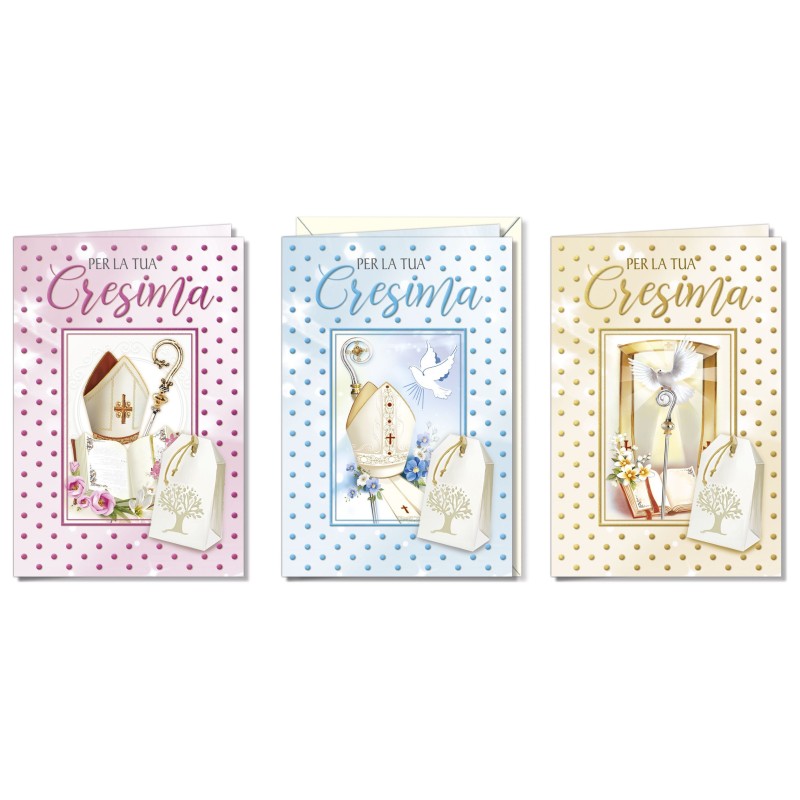 Cromo biglietti d'auguri Cresima, 12 pezzi in 3 soggetti – CR8919 Cromo biglietti d'auguri Cresima, 12 pezzi in 3 soggetti – CR8919
