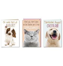 Cromo biglietti d'auguri cuccioli, cagnolini e gattino in fotografia, 12 pezzi in 3 soggetti – BC9054