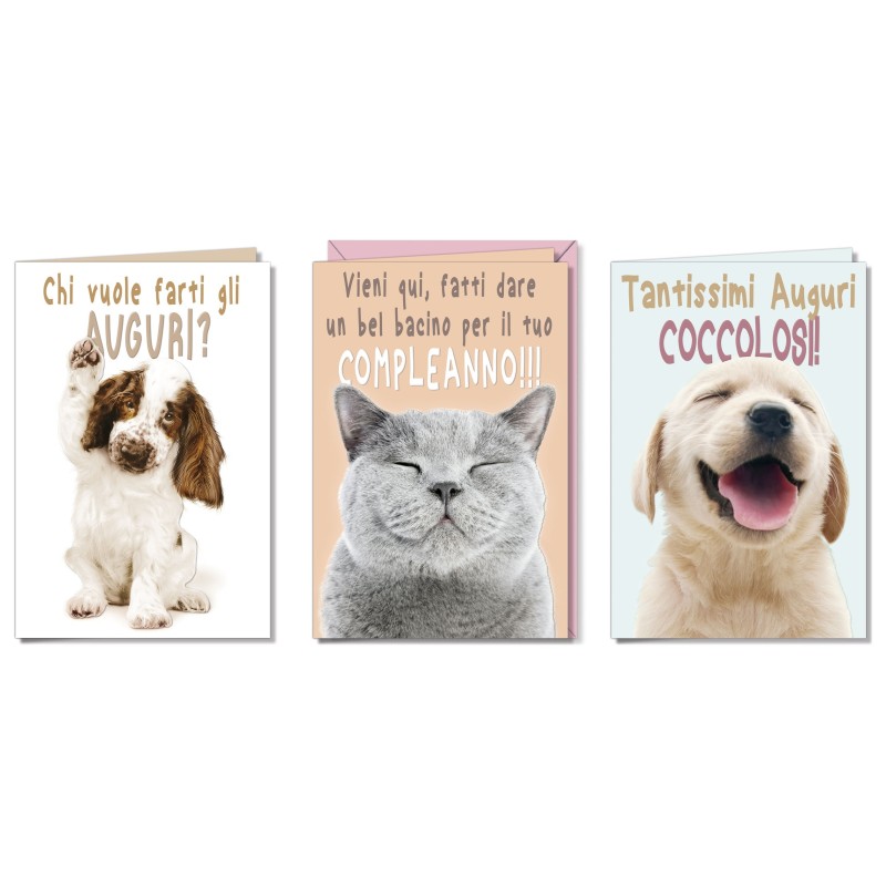 Cromo biglietti d'auguri cuccioli, cagnolini e gattino in fotografia, 12 pezzi in 3 soggetti – BC9054 Cromo biglietti d'auguri cuccioli, cagnolini e gattino in fotografia, 12 pezzi in 3 soggetti – BC9054