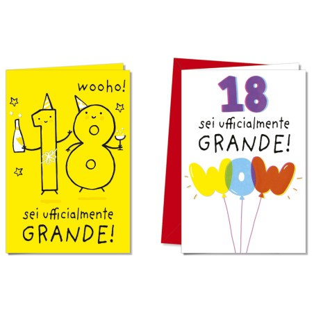 Cromo biglietti d'auguri 18 anni, 12 pezzi in 2 soggetti – NU9841