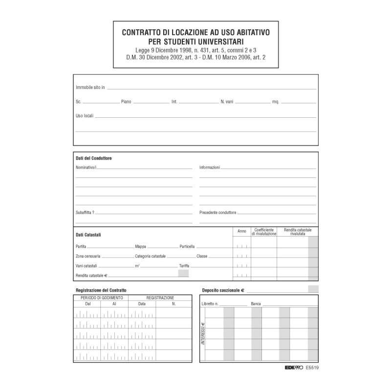 Contratto locazione studenti universitari Edipro - E5519