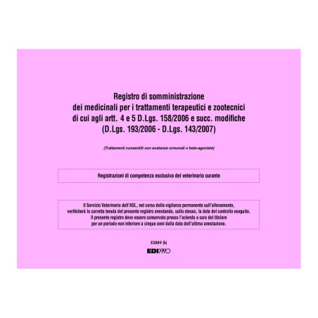 Registro somministrazione medicinali terapeutici e zootecnici Edipro - E2889