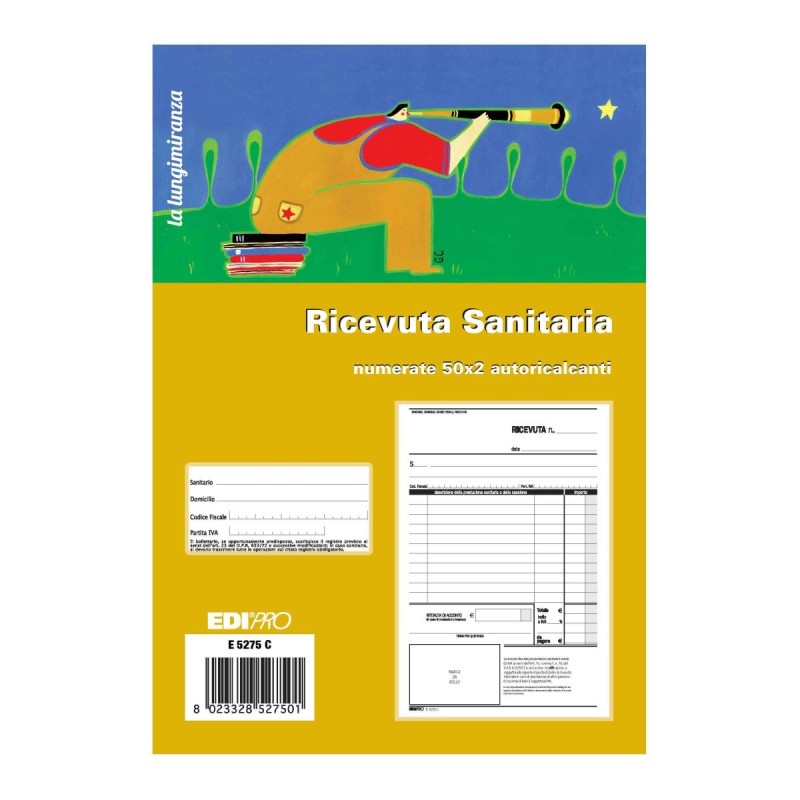 Blocco ricevuta sanitaria 50x2 autoricalcante numerata (50 moduli in 2 copie) Edipro - E5275C Blocco ricevuta sanitaria 50x2 autoricalcante numerata (50 moduli in 2 copie) Edipro - E5275C