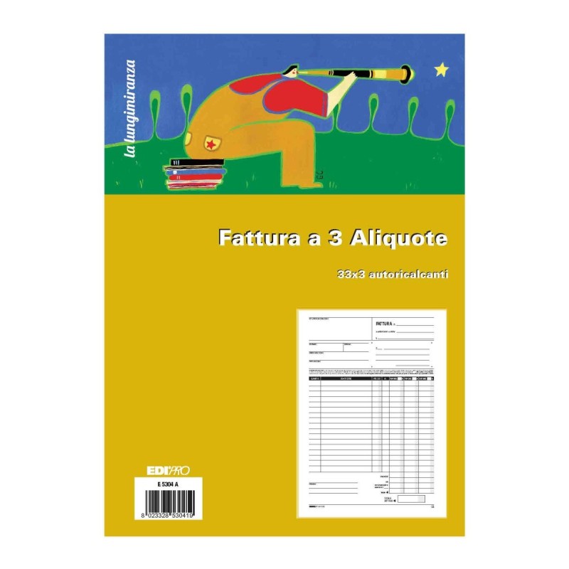Blocco fattura 3 aliquote 33x3 autoricalcante 30x21 (33 moduli in 3 copie) Edipro - E5304A Blocco fattura 3 aliquote 33x3 autoricalcante 30x21 (33 moduli in 3 copie) Edipro - E5304A