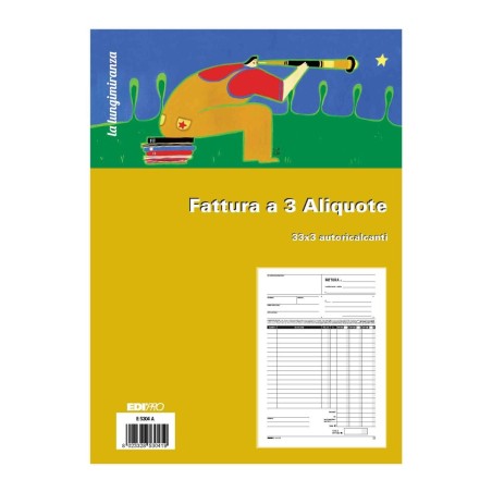 Blocco fattura 3 aliquote 33x3 autoricalcante 30x21 (33 moduli in 3 copie) Edipro - E5304A