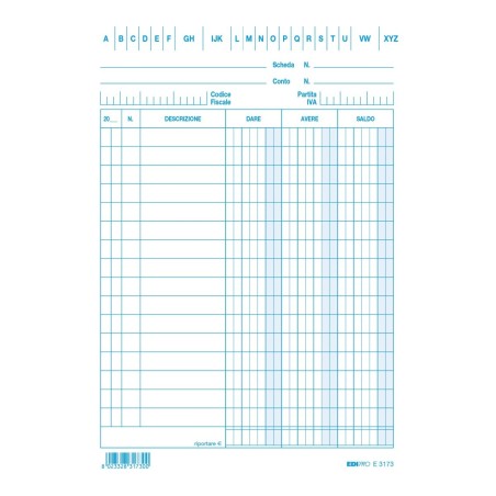 100 schede dare/avere/saldo, 17x12cm, Blu Edipro - E3173
