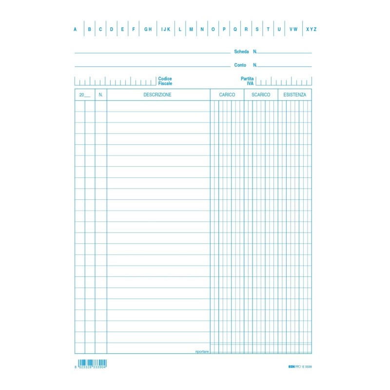 Scheda per Archivio Carico Scarico Esistenza 100 Pezzi Blu 21x15 Edipro - E3339