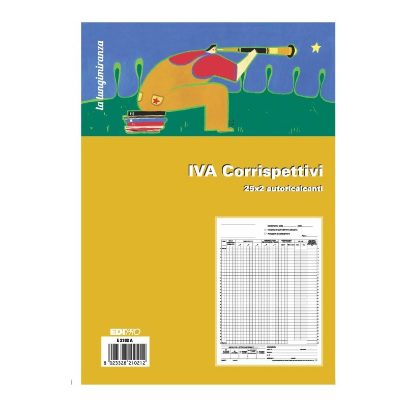 Registro prima nota IVA corrispettivi 25x2 autoricalcante (25 moduli in 2 copie) Edipro - E2102A Registro prima nota IVA corrispettivi 25x2 autoricalcante (25 moduli in 2 copie) Edipro - E2102A