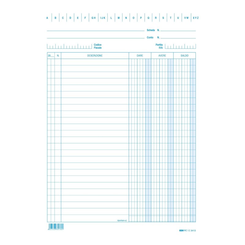Blocco 100 schede blu dare - avere - saldo 24x17 Edipro - E3413