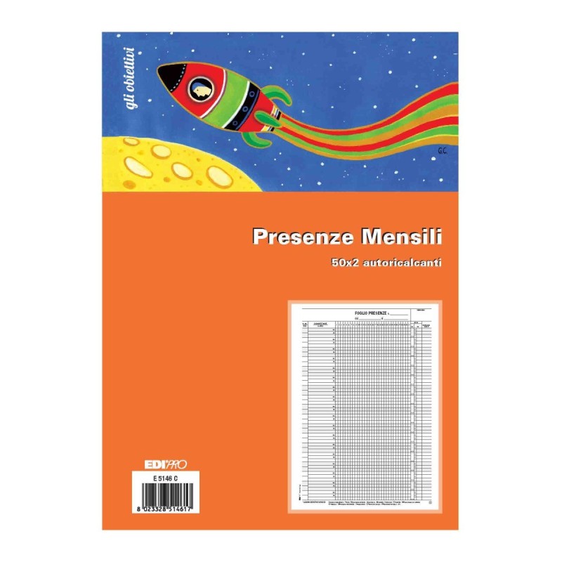 Blocco presenze mensili 50x2 autoricalcante 21x31 (50 moduli in 2 copie) Edipro - E5146C Blocco presenze mensili 50x2 autoricalcante 21x31 (50 moduli in 2 copie) Edipro - E5146C