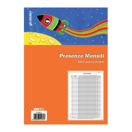 Blocco presenze mensili 50x2 autoricalcante 21x31 (50 moduli in 2 copie) Edipro - E5146C