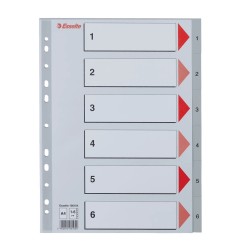 Divisori Esselte rubrica numerica 1-6 in polipropilene grigio, formato A4 - 100104