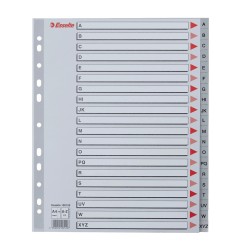 Rubrica Esselte alfabetica A-Z in polipropilene grigio, formato A4 Maxi 24x30 cm - 100129