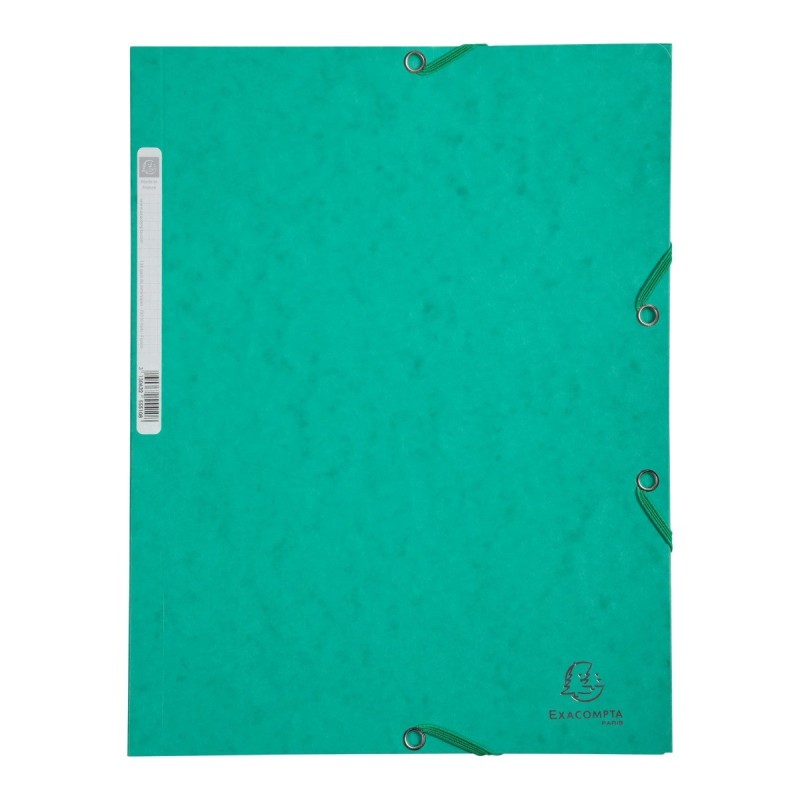 Cartella a 3 lembi con elastico Exacompta A4 in cartoncino lucido 400 g, verde - 55503E