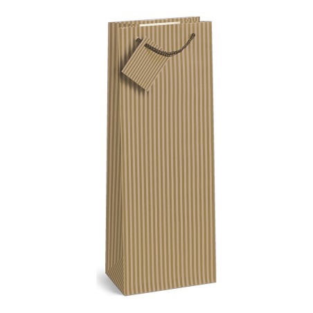 Shopper Niji per bottiglia in carta kraft a righe 13x36x10 cm, 20 pezzi - 4335