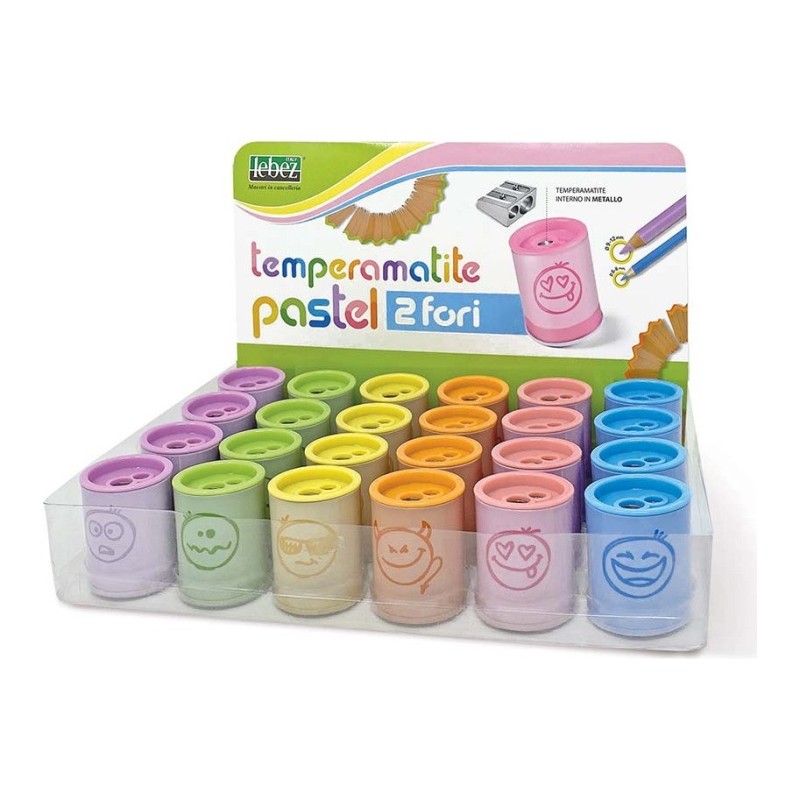 Temperamatite Lebez Pastel in metallo a 2 fori, espositore da 24 pezzi - 81060 Temperamatite Lebez Pastel in metallo a 2 fori, espositore da 24 pezzi - 81060