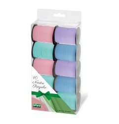 Nastro regalo Niji Pastel 10 mm x 10 m, scatola da 10 rotoli in 5 colori - 62018