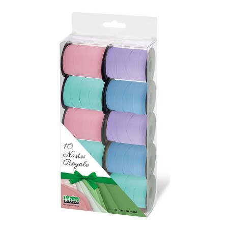 Nastro regalo Niji Pastel 10 mm x 10 m, scatola da 10 rotoli in 5 colori - 62018