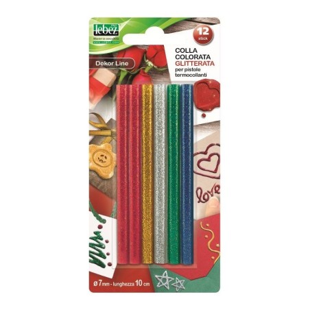 Stick di colla a caldo glitter Lebez, diametro 7 mm, lunghezza 10 cm, confezione da 12 pezzi - 80228