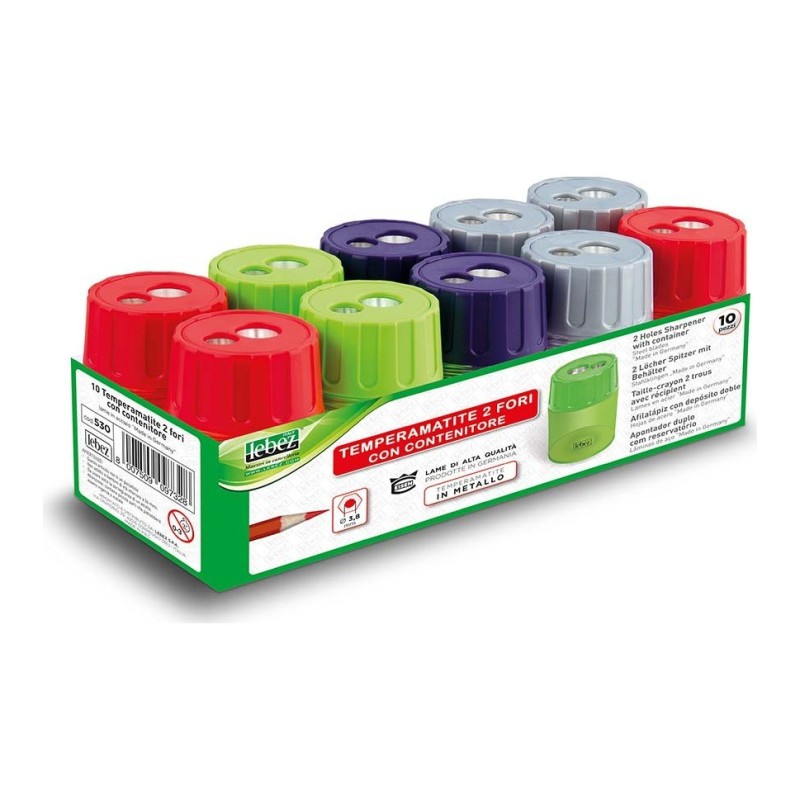 Temperamatite Lebez in metallo a 2 fori con serbatoio linea Trasparent, scatola da 10 pezzi - 530 Temperamatite Lebez in metallo a 2 fori con serbatoio linea Trasparent, scatola da 10 pezzi - 530