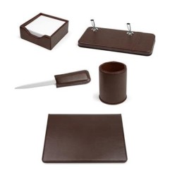 Set da scrivania Niji VIP 5 pezzi in ecopelle con scrittoio, colore marrone - 60269