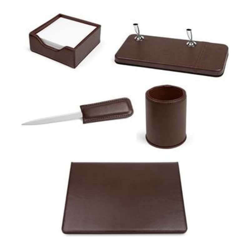 Set da scrivania Niji VIP 5 pezzi in ecopelle con scrittoio, colore marrone - 60269 Set da scrivania Niji VIP 5 pezzi in ecopelle con scrittoio, colore marrone - 60269