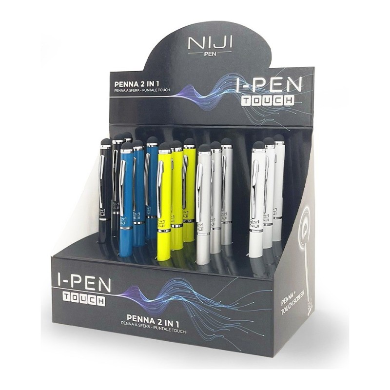 Penna a sfera e touch Niji I-Pen 2 in 1 in metallo laccato, espositore da 15 pezzi - 60083 Penna a sfera e touch Niji I-Pen 2 in 1 in metallo laccato, espositore da 15 pezzi - 60083