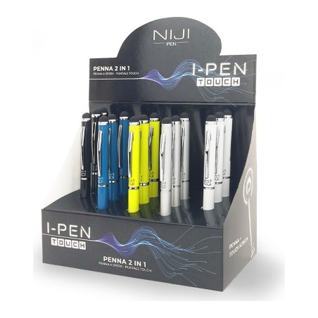 Penna a sfera e touch Niji I-Pen 2 in 1 in metallo laccato, espositore da 15 pezzi - 60083