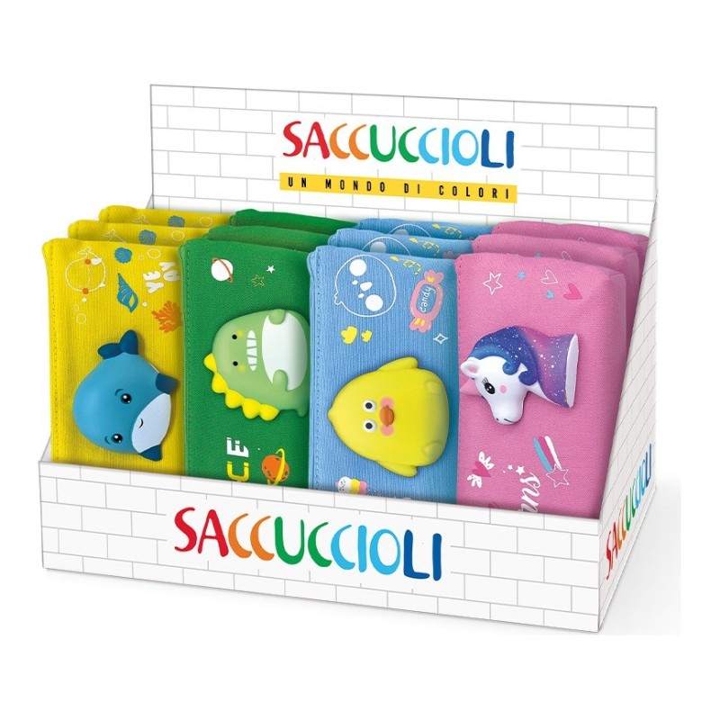 Taschetta Saccuccioli Squishy Line in tessuto, espositore da 12 pezzi - 81549 Taschetta Saccuccioli Squishy Line in tessuto, espositore da 12 pezzi - 81549