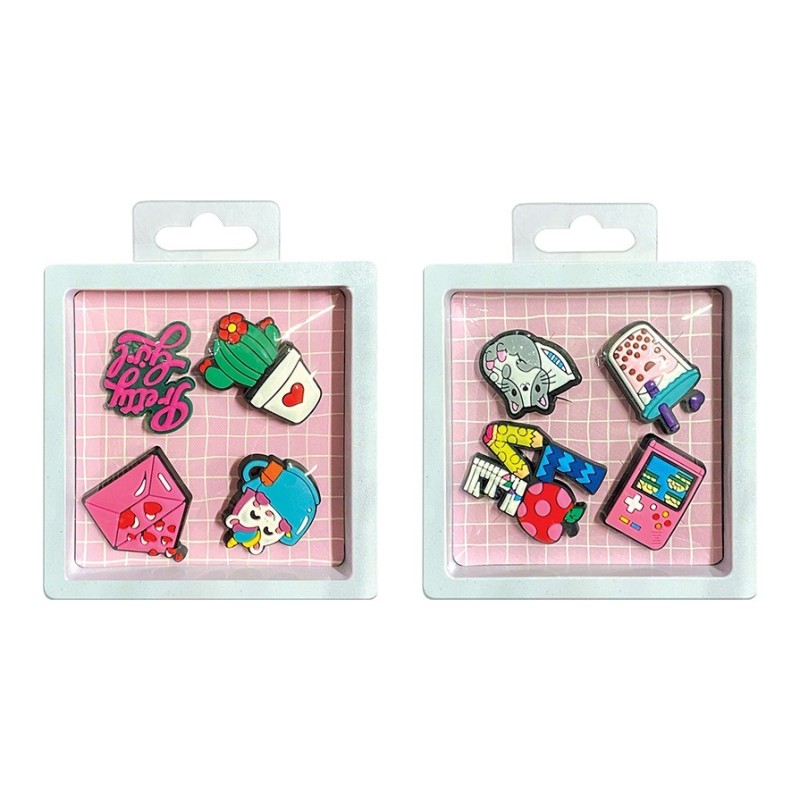 Set 4 decorazioni Lebez Joy Pins a clip 3D, espositore da 12 set - 81921